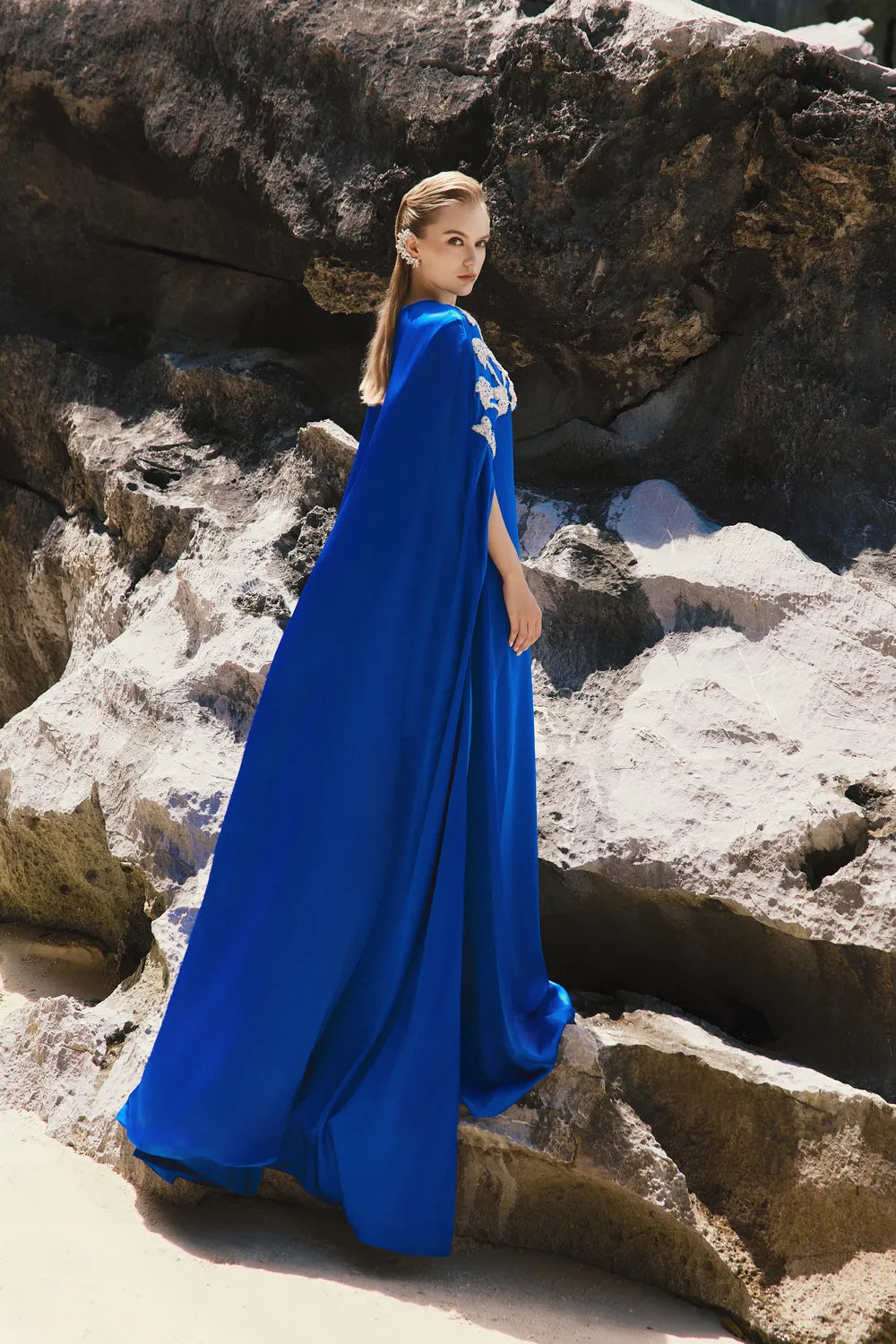 Long Back Flap 3D Embellished Dress
